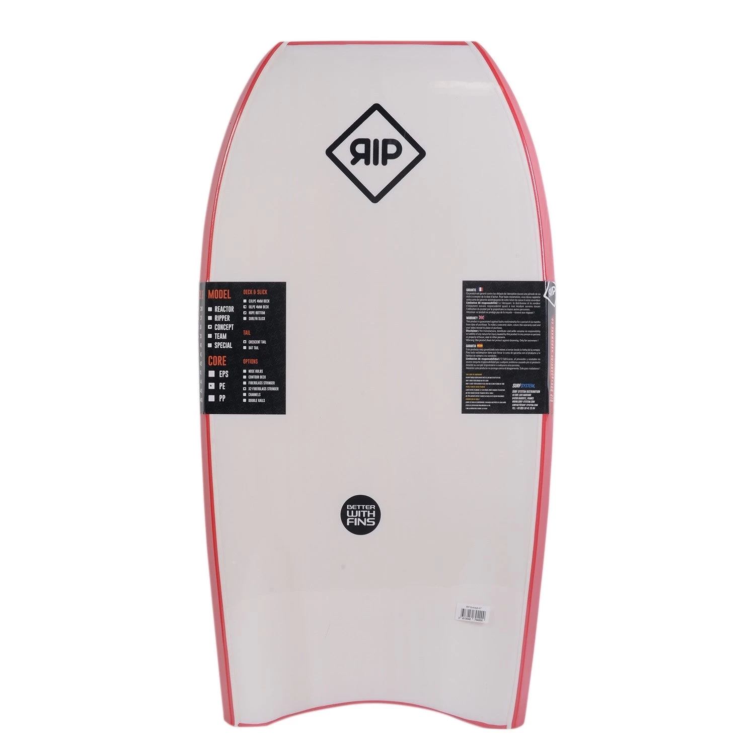 RIP Bodyboard - Concept (PE) Stringer - Red / White 4 RIP Bodyboard - Concept (PE) Stringer - Red / White – Image 2