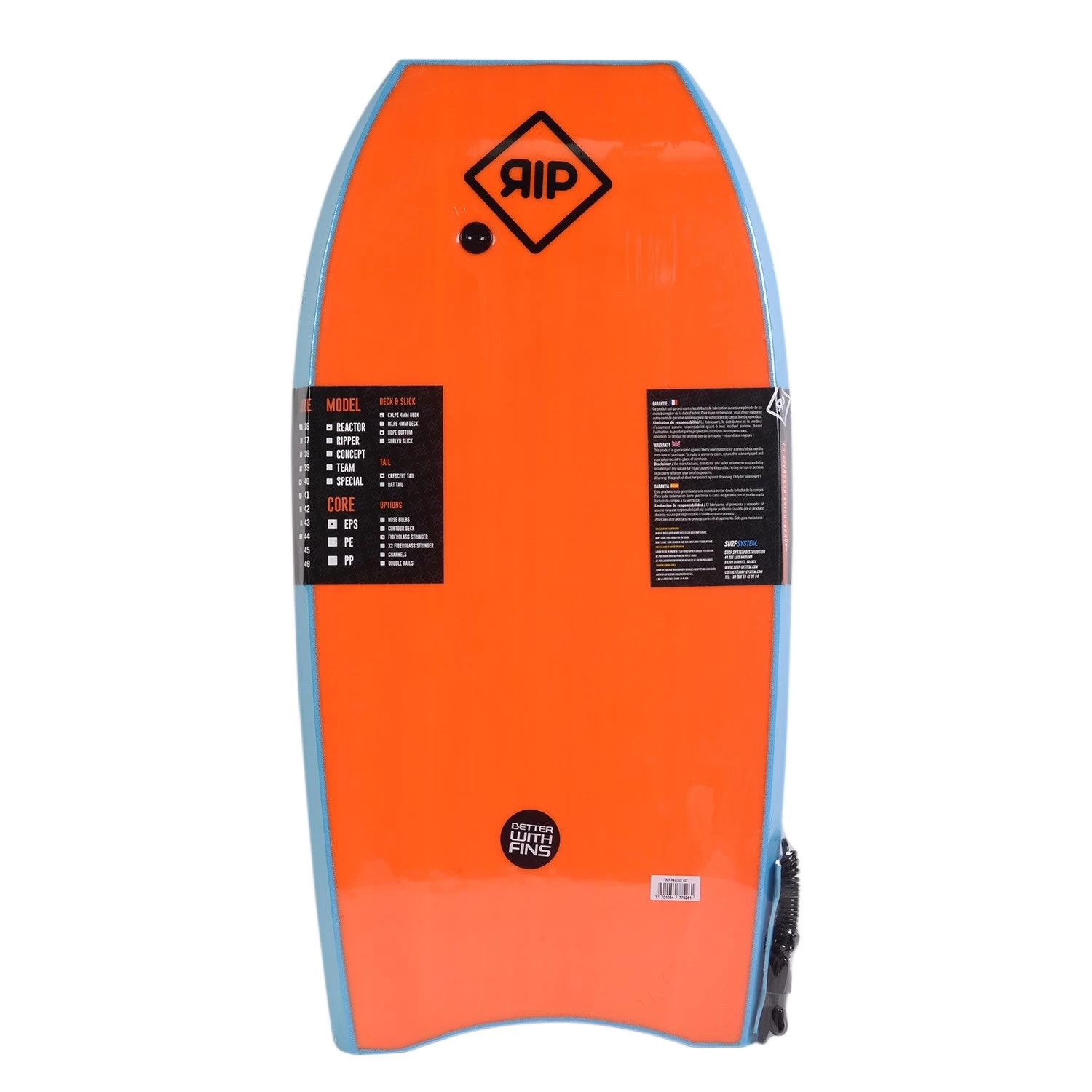 RIP Bodyboard - Reactor Stringer Avec Leash (EPS) - Blue / Orange 4 RIP Bodyboard - Reactor Stringer Avec Leash (EPS) - Blue / Orange – Image 2